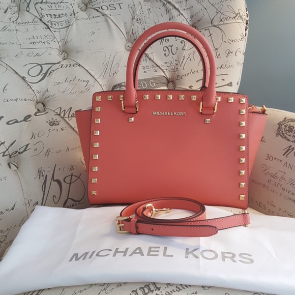 MICHAEL Michael Kors Handbags - **SOLD**Michael Kors Selma Stud Satchel Pink GF